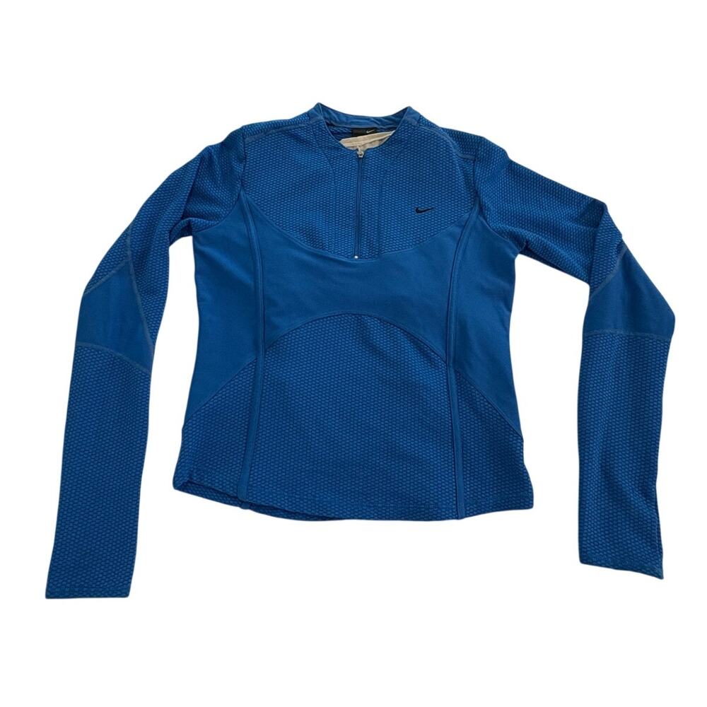 Nike Sphere Dry 1/4 Zip Running Pullover Long Sleeve Built in Bra Blue Womens S